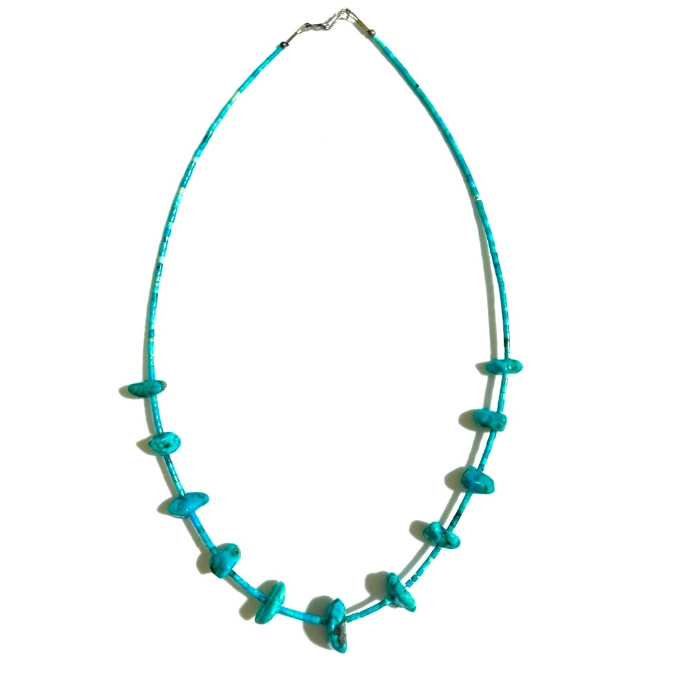 Santo Domingo, 1950s Vintage Old Pawn “Kingman” Turquoise Sterling 22” Necklace